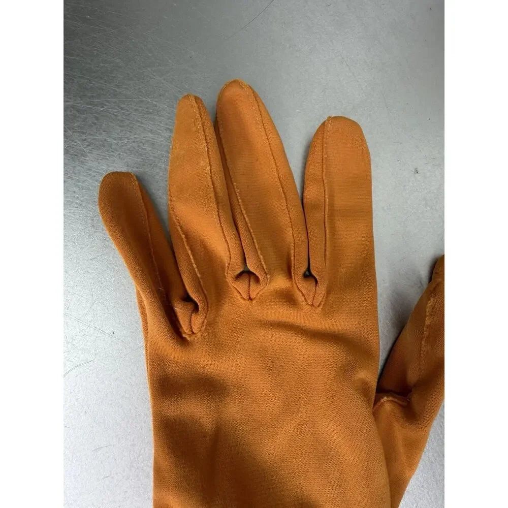 Vintage 50s 60s Orange Cotton Blend Elbow Gloves Pull On Approx Size 7 Driving
